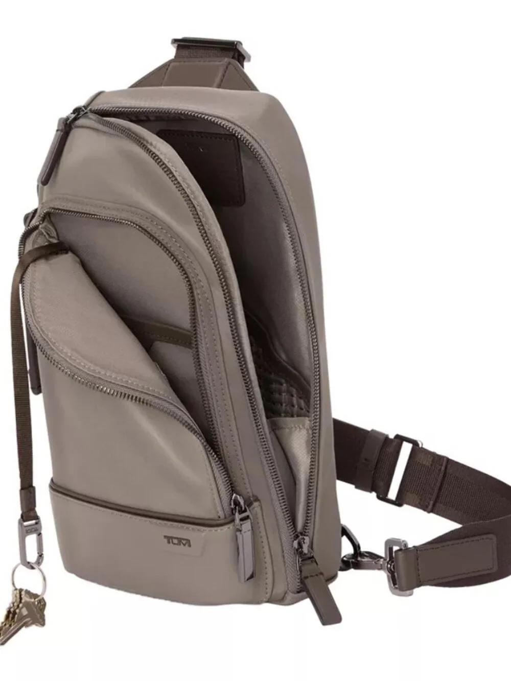 Tumi Harrison Gregory Sling Backpack Leather Crossbody in Taupe Unisex NEW